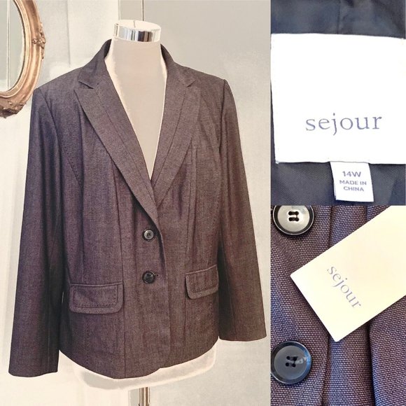 NWT Sejour Slate Gray Career Blazer Jacket Size 14W Sz 14 New - Picture 1 of 12